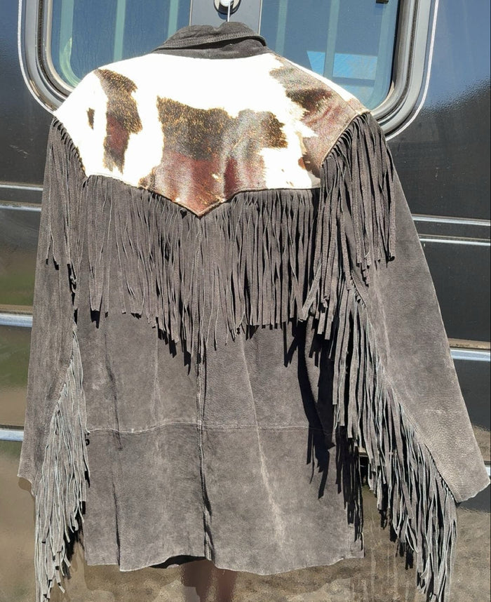 100% Leather And Cowhide Vintage Fringe Jacket