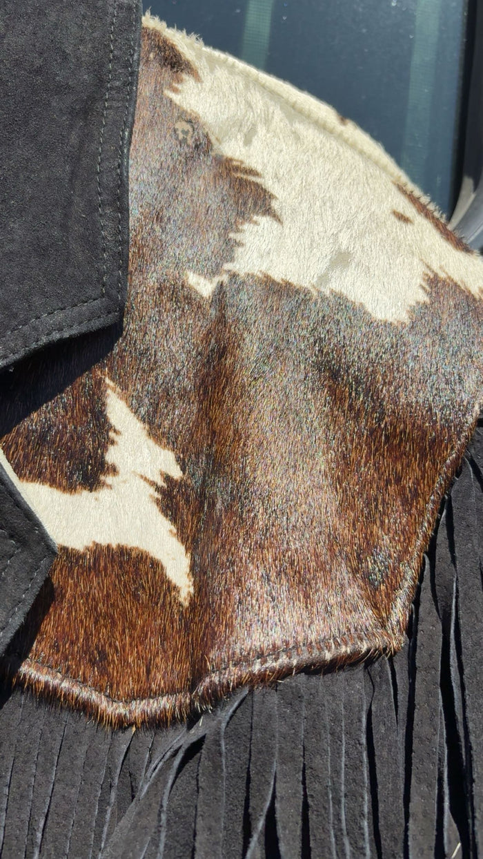 100% Leather And Cowhide Vintage Fringe Jacket