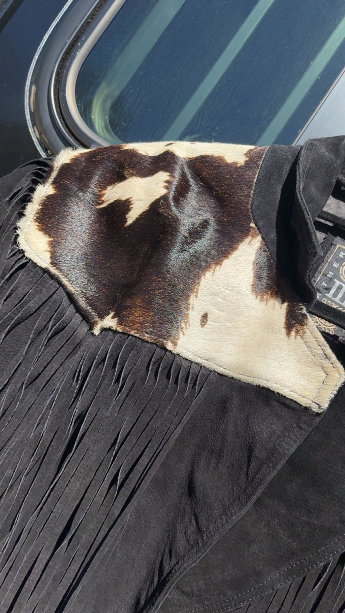 100% Leather And Cowhide Vintage Fringe Jacket