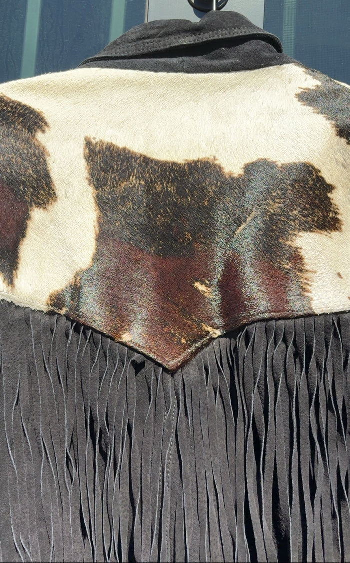 100% Leather And Cowhide Vintage Fringe Jacket