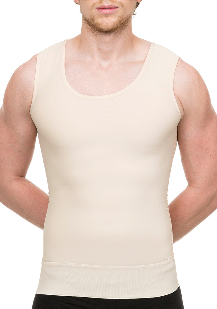 Isavela MG05 Stage 2 vest in beige, showing the smooth, flat-seamed finish and discreet profile for post-operative contouring