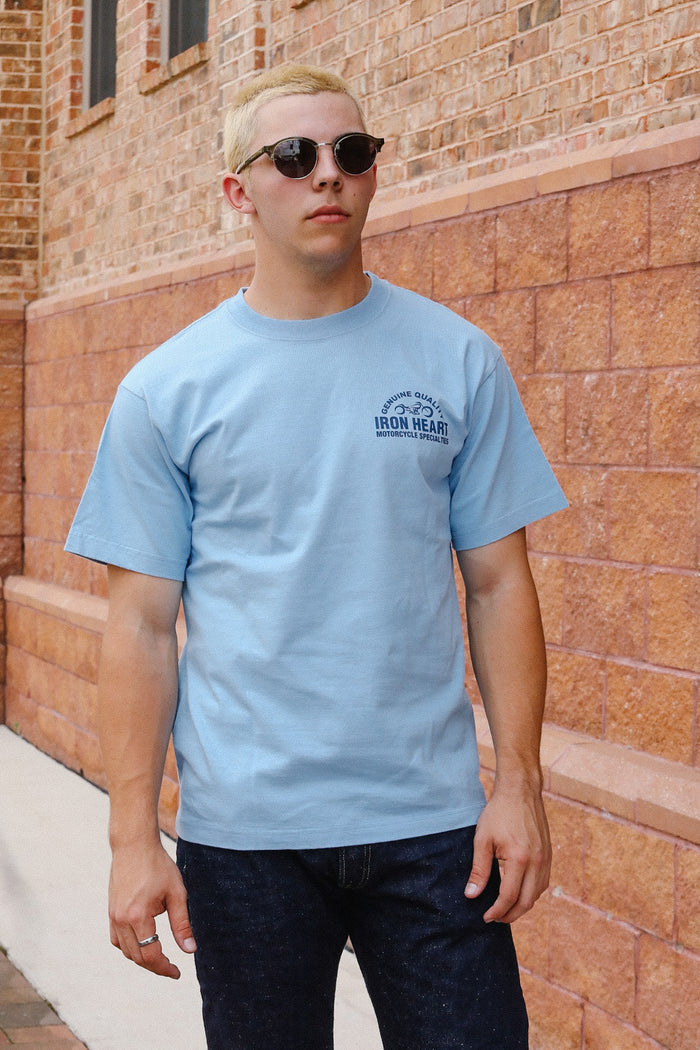 7.5oz Printed Loopwheel Crew Neck T-Shirt - Sax Blue IHT-2504-SAX