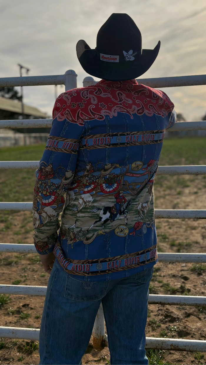 Sharon Young Vintage Rodeo Scene Blazer With Padded Shoulders