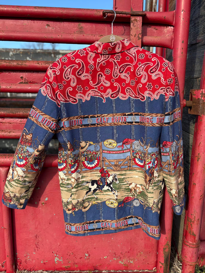 Sharon Young Vintage Rodeo Scene Blazer With Padded Shoulders