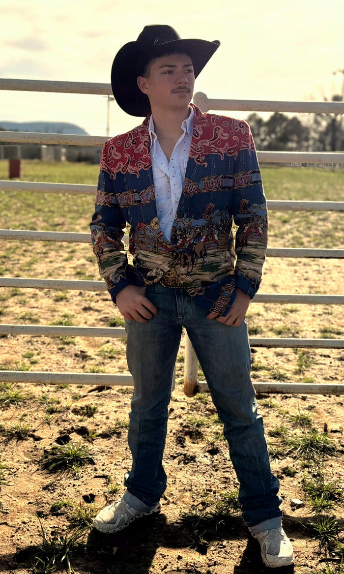 Sharon Young Vintage Rodeo Scene Blazer With Padded Shoulders