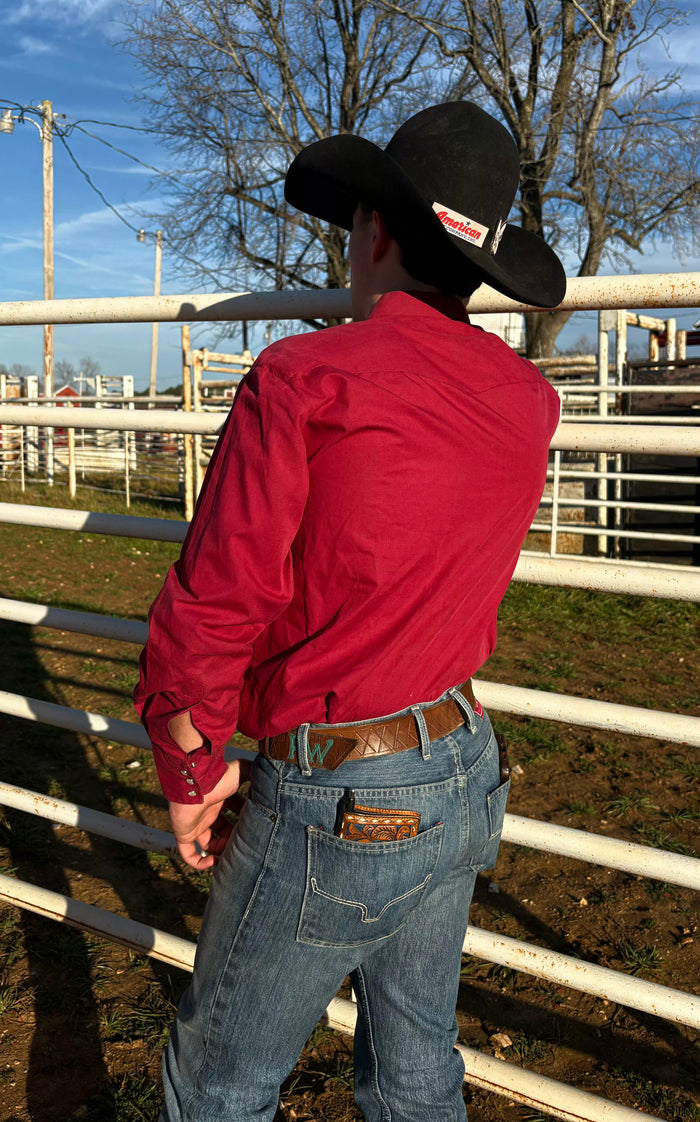 Vintage High Noon Men's Red And Black Roses Pearl Snap