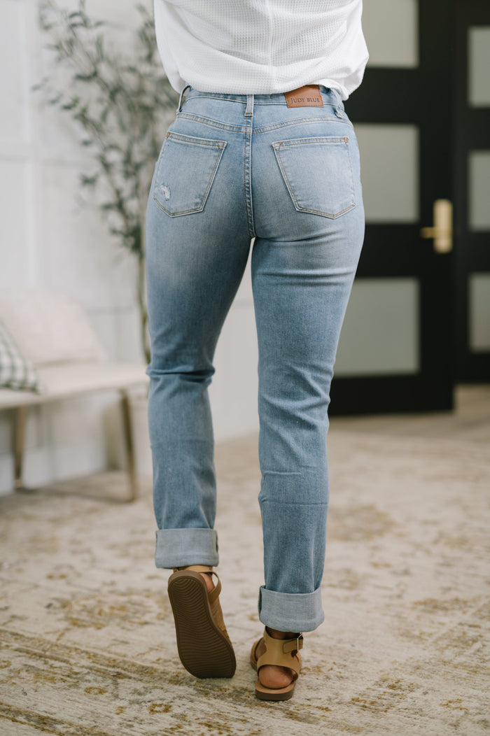 Aiden High Rise Patch Pocket Distressed Boyfriend Jeans Jeans Ave Shops- Tilden Co.