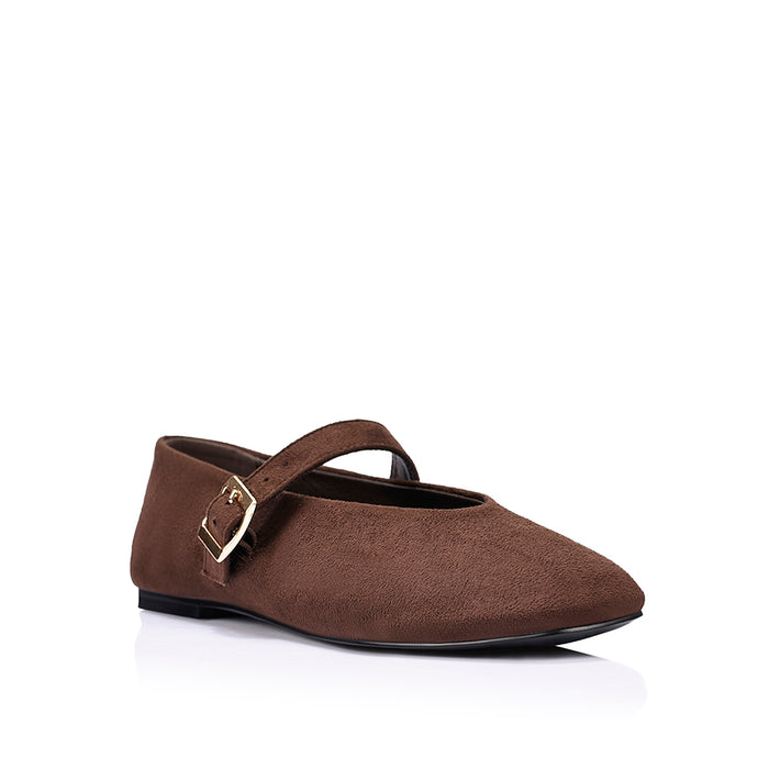 Alaska Mary-Jane Flats - Chocolate Brown Micro