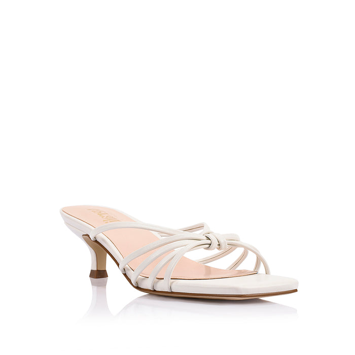 Alexis Kitten Heel Mules - Chalk White