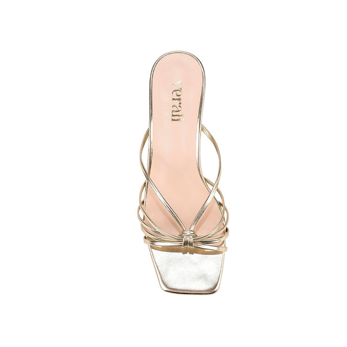 Alexis Kitten Heel Mules - Champagne Gold