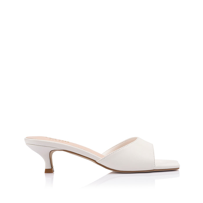 Alyssa Kitten Heel Mules - Chalk White