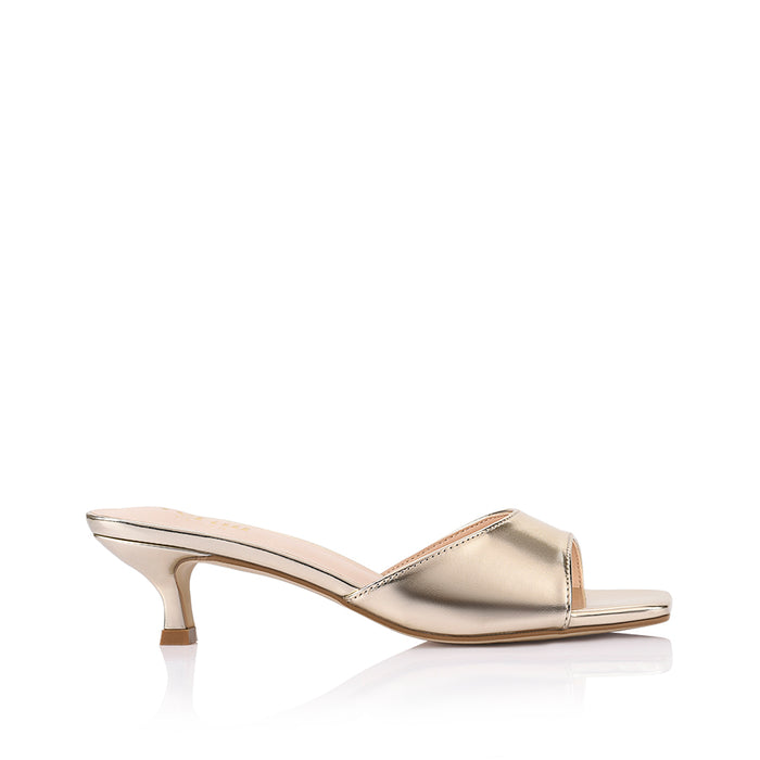 Alyssa Kitten Heel Mules - Champagne Gold