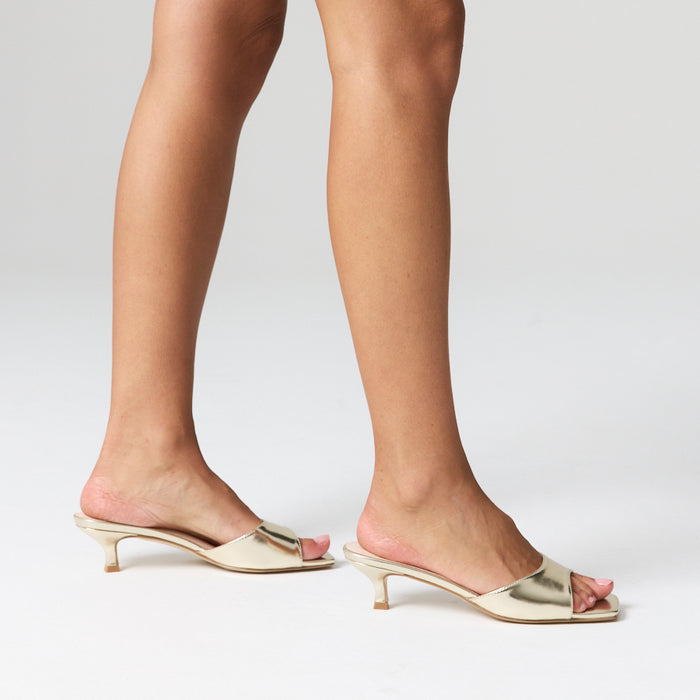 Alyssa Kitten Heel Mules - Champagne Gold