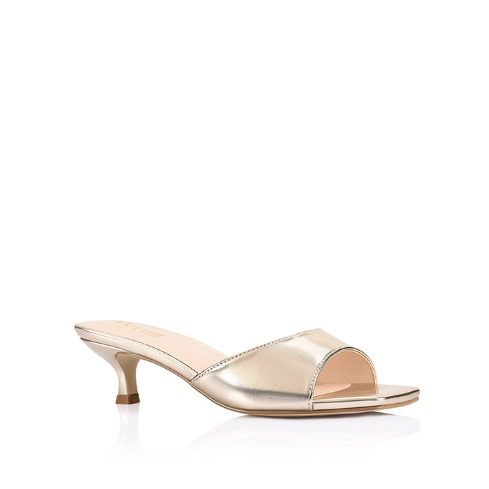 Alyssa Kitten Heel Mules - Champagne Gold