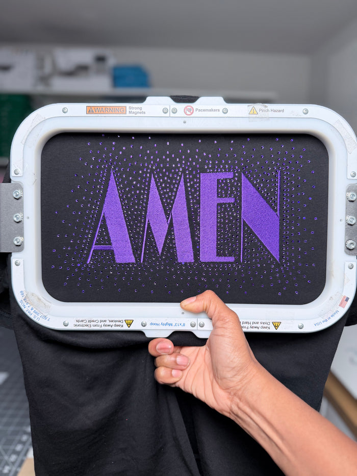 Amen Fill Stitch Embroidery Design & 10 ss Rhinestone bling Template