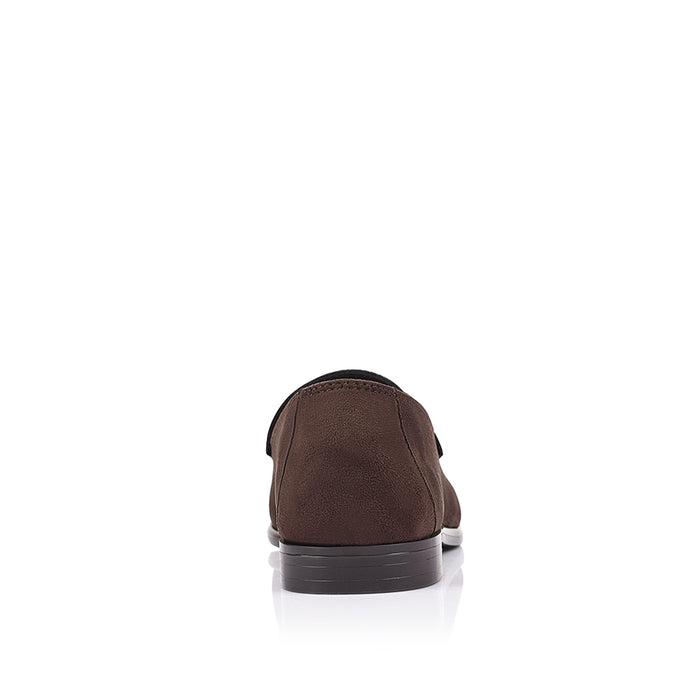 Brown microfibre loafer with ruched toe vamp