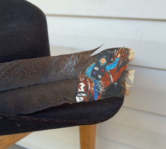 Bareback Riding - Teal Shirt - Painted Turkey Feather