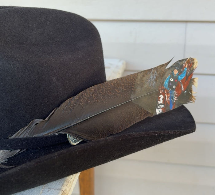 Bareback Riding - Teal Shirt - Painted Turkey Feather