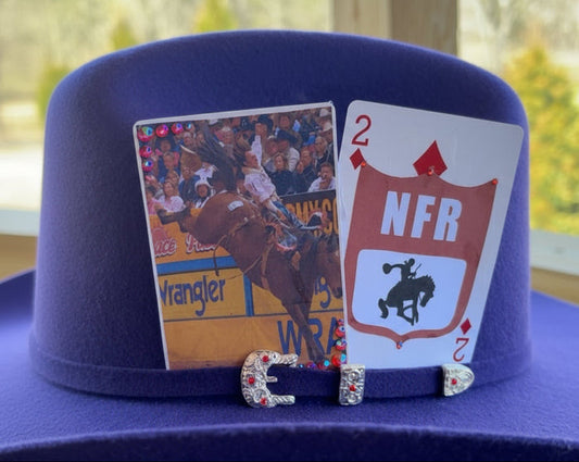 Bareback Riding Rodeo Logo Hat Card Set With Red Gems