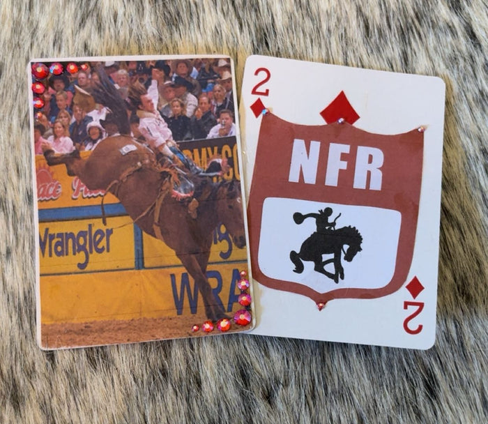 Bareback Riding Rodeo Logo Hat Card Set With Red Gems