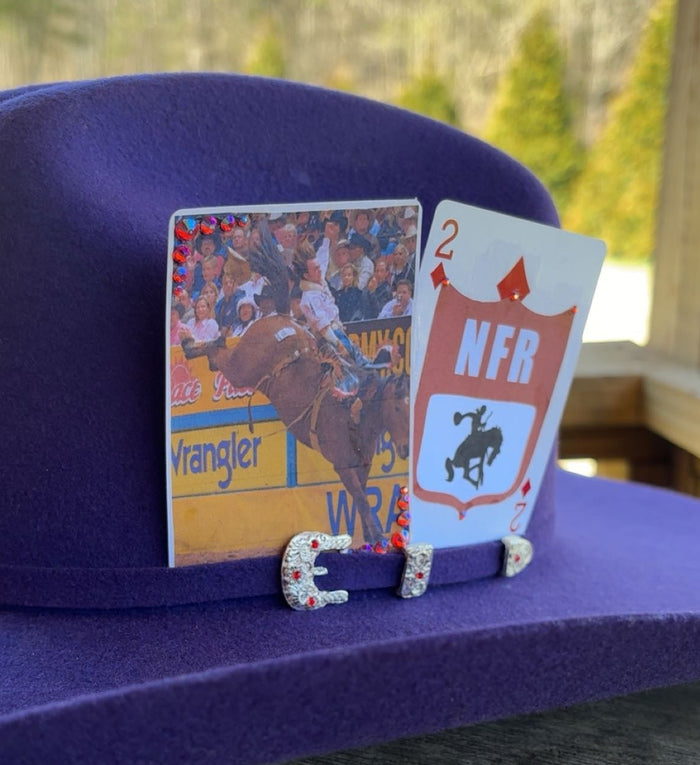 Bareback Riding Rodeo Logo Hat Card Set With Red Gems