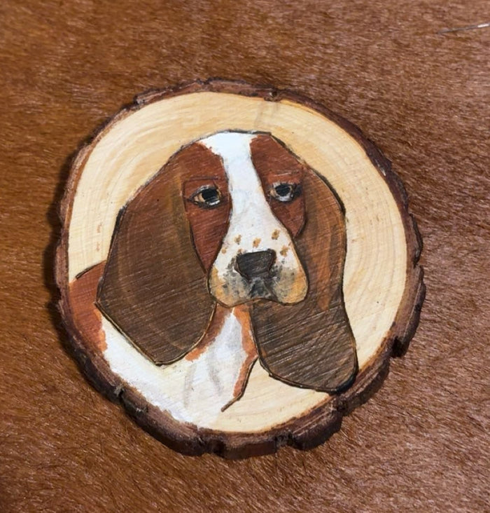 Basset Hounds - Custom Wood Burned Coaster Set- Set Of 4