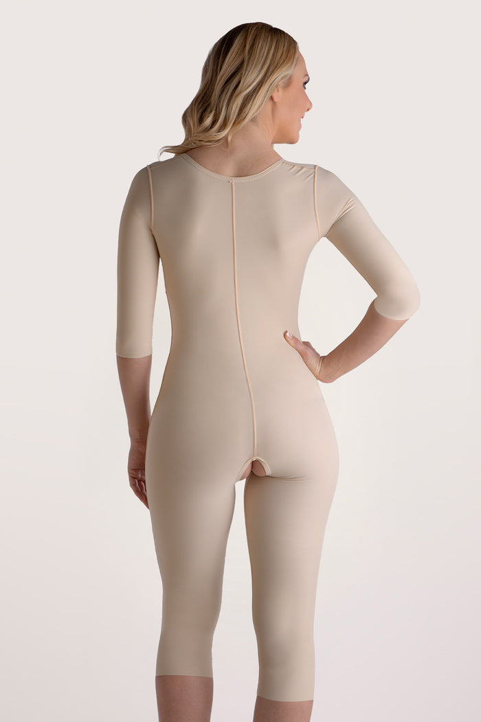 Back view of the BB09-BK Stage 1 garment, showing the full back support and flat-seamed construction for smooth, comprehensive compression.
