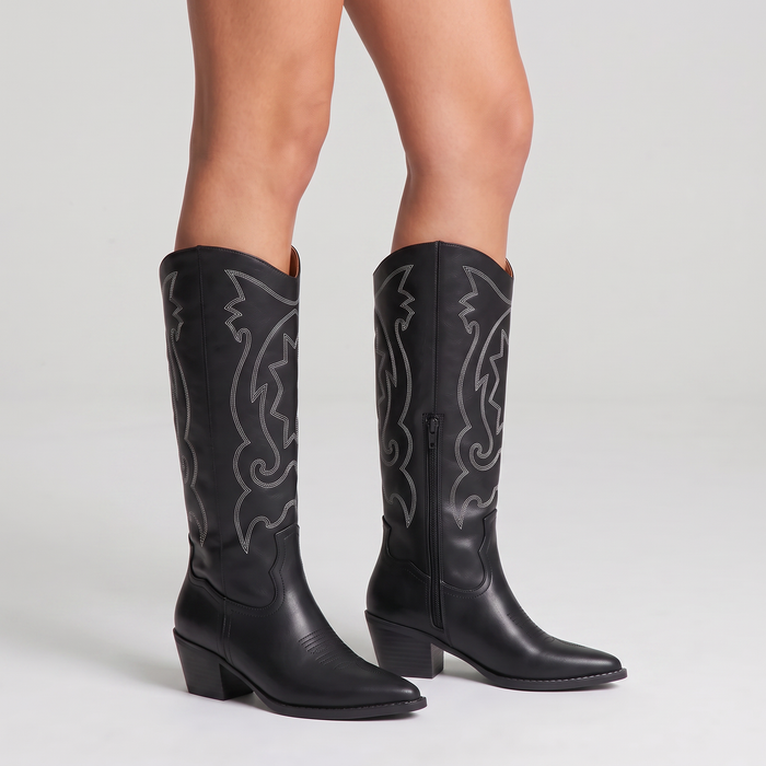 Bentley Cowboy Boots - Black Distressed
