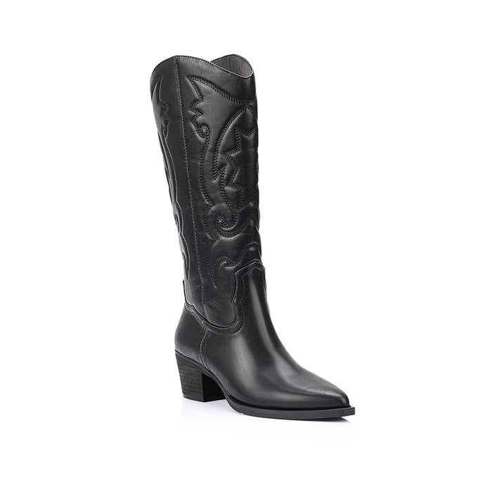 Bentley Cowboy Boots - Black Distressed
