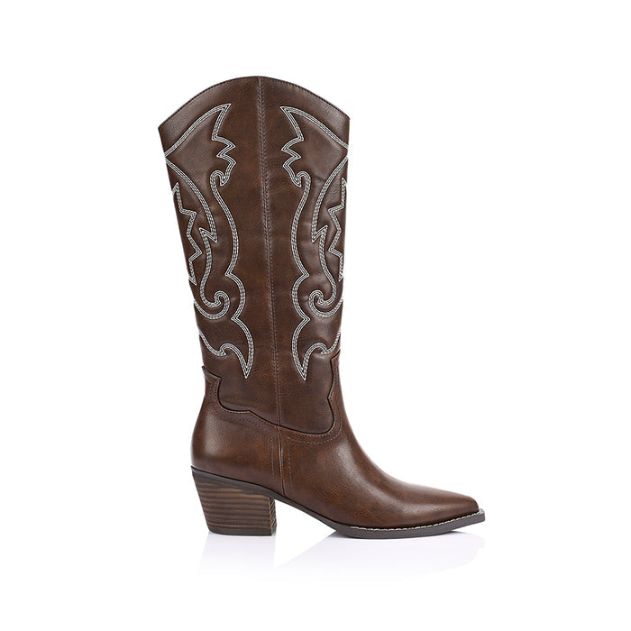 Bentley Cowboy Boots - Brown Distressed