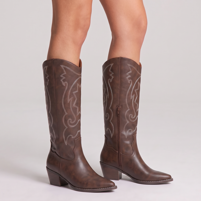 Bentley Cowboy Boots - Brown Distressed
