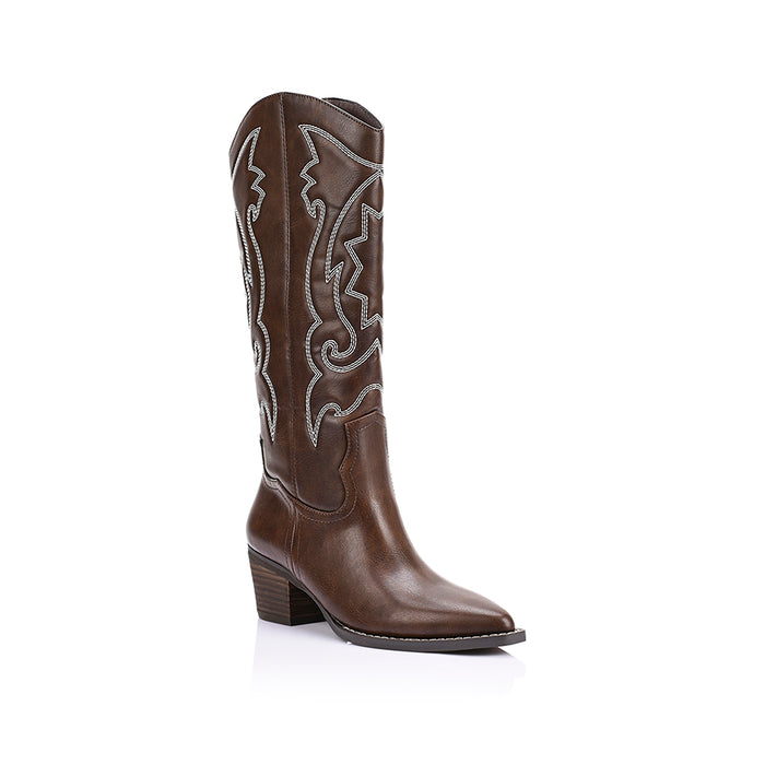 Bentley Cowboy Boots - Brown Distressed