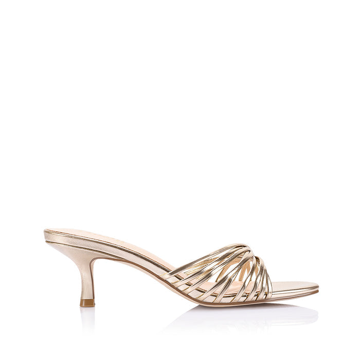 Bestie Kitten Heel Mules - Champagne Gold