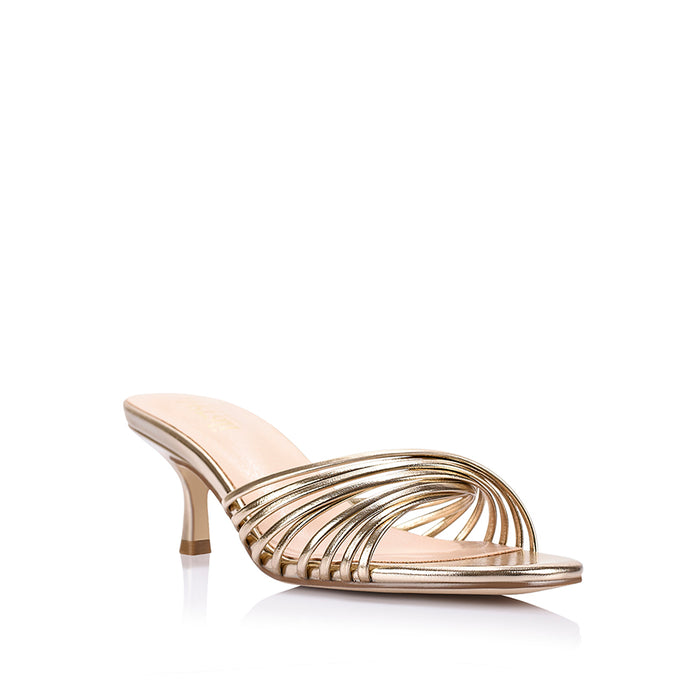 Bestie Kitten Heel Mules - Champagne Gold