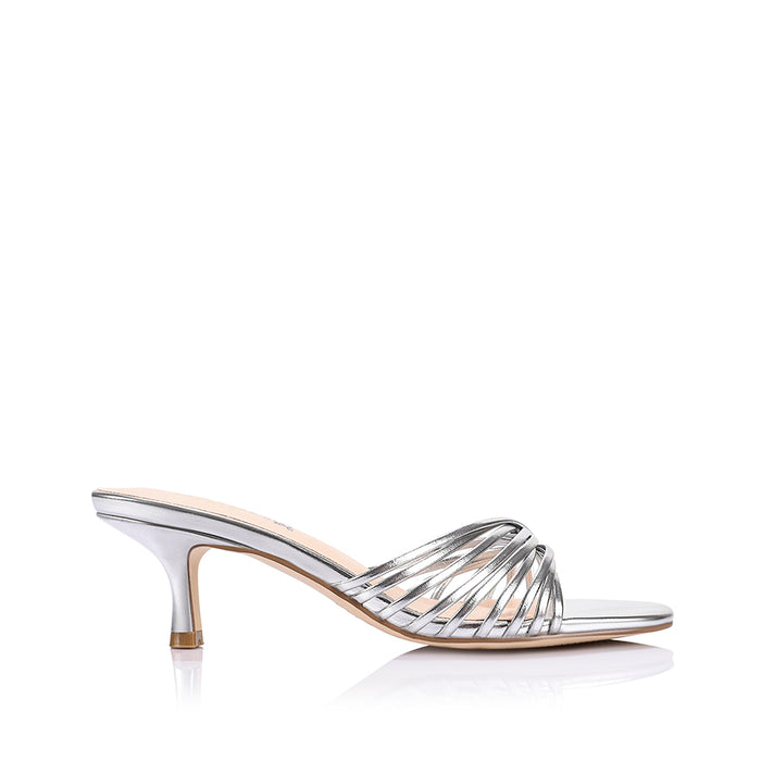 Bestie Kitten Heel Mules - Silver