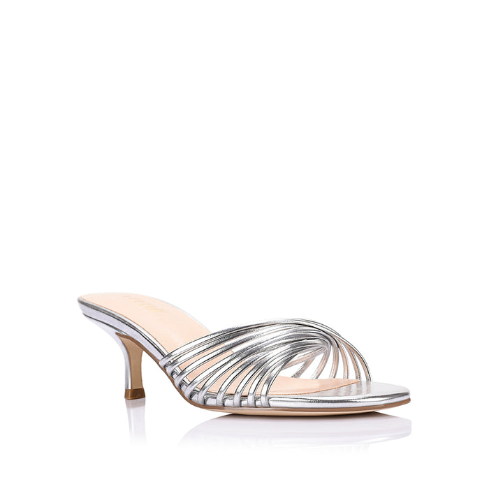 Bestie Kitten Heel Mules - Silver