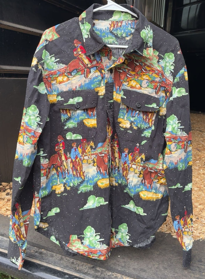 Black Cowboys And Cattle Drive Button Up Homemade