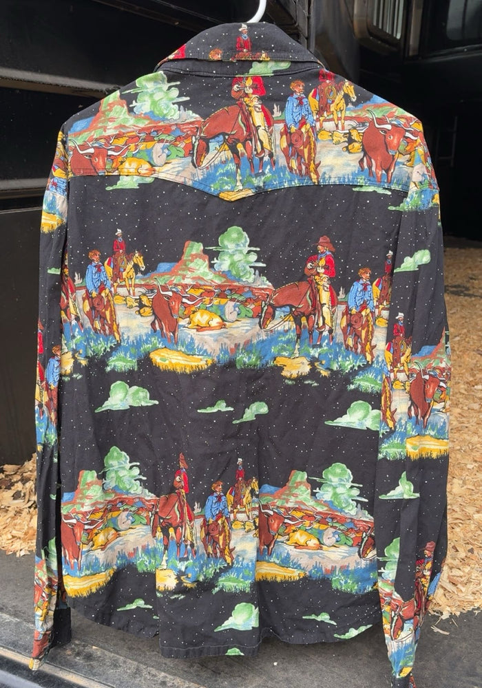 Black Cowboys And Cattle Drive Button Up Homemade