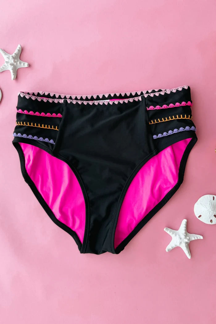 Black Embroidered Swim Bottoms Swim Bottom Mack and Mal- Tilden Co.