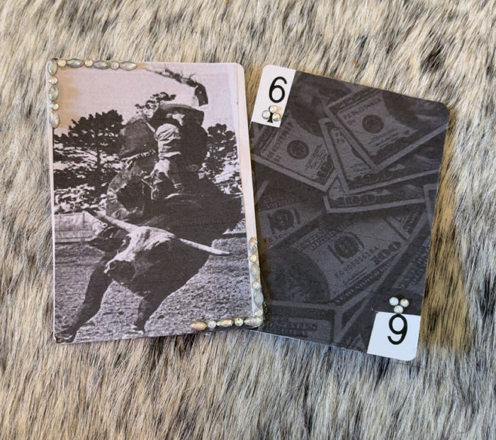 Black & White Bull Riding And Money Bedazzled Hat Card Set