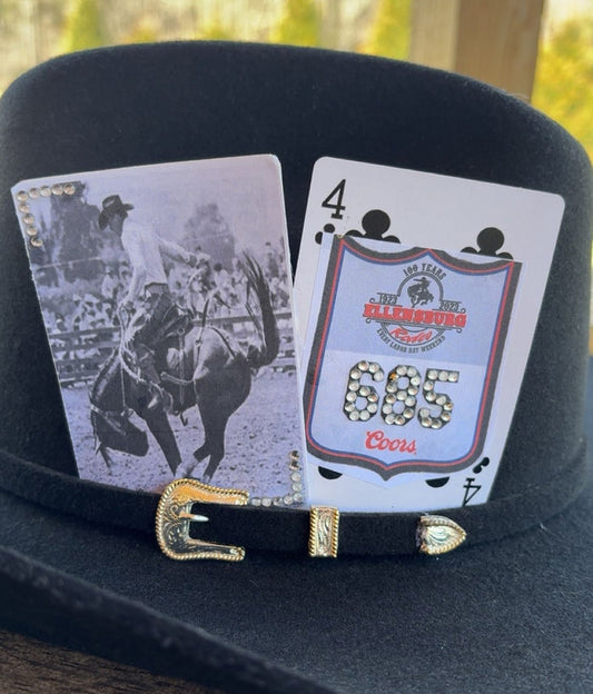 Black & White Saddle Bronc And Back Number Bedazzled Hat Card Set