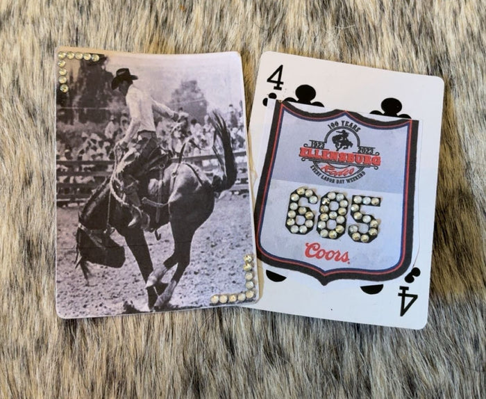 Black & White Saddle Bronc And Back Number Bedazzled Hat Card Set