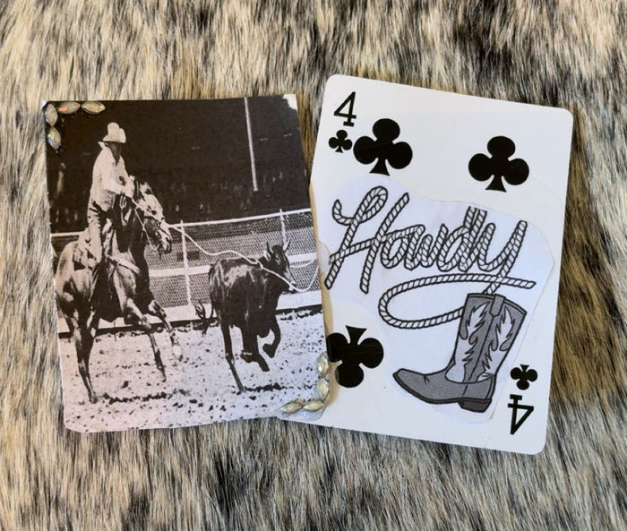 Black & White Tie-Down Roping And Howdy Rope Hat Card Set