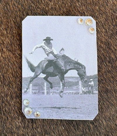 Black & White Vintage Saddle Bronc - Bedazzled Single Hat Card