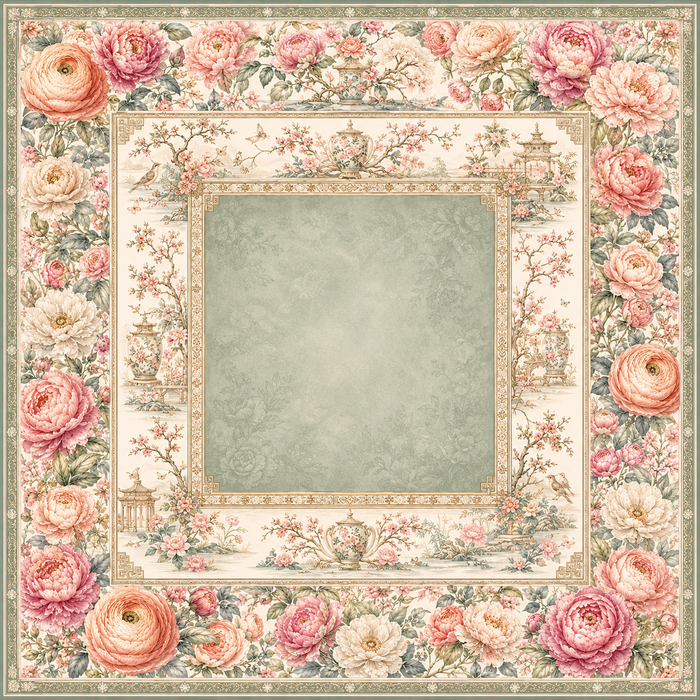 Blossom & Blue — Soft Chinoiserie Peony Mahjong Mat - PREORDER - Premium Mahjong from Told in Tiles - Just $80! Shop now at Pat's Monograms