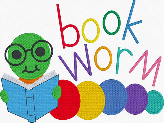 Bookworm Embroidery Design