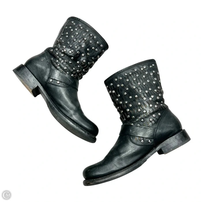 Boots Designer By Frye In Black & Silver, Size: 8.5