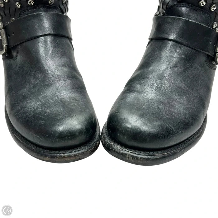 Boots Designer By Frye In Black & Silver, Size: 8.5