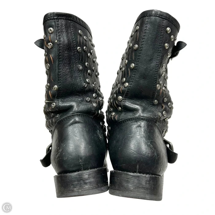 Boots Designer By Frye In Black & Silver, Size: 8.5