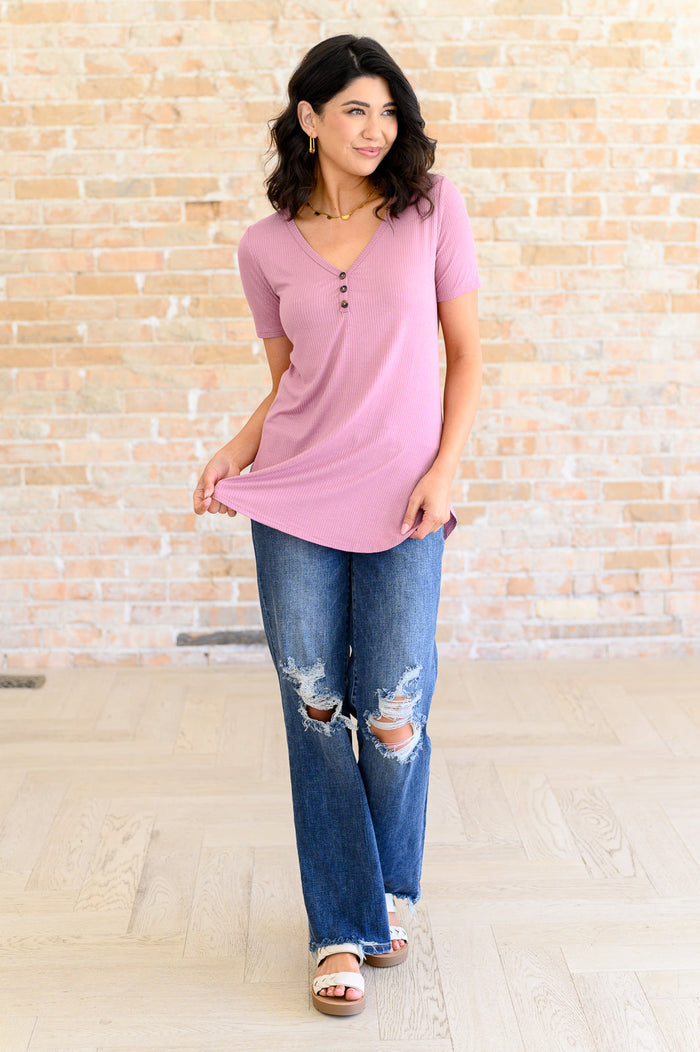 Born and Raised V-Neck Ribbed Top Tops Ave Shops- Tilden Co.